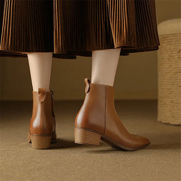 Xajzpa New Autumn/Winter Genuine Leather Women Shoes Pointed Toe Chunky Heel Boots for Women Fashion Short Boots Zapatos De Mujer